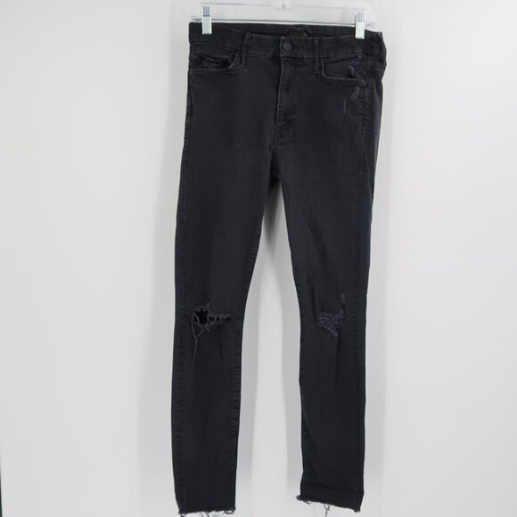 Mother Jeans Women's Black Distressed Skinny Jeans Size 28 - Picture 1 of 16